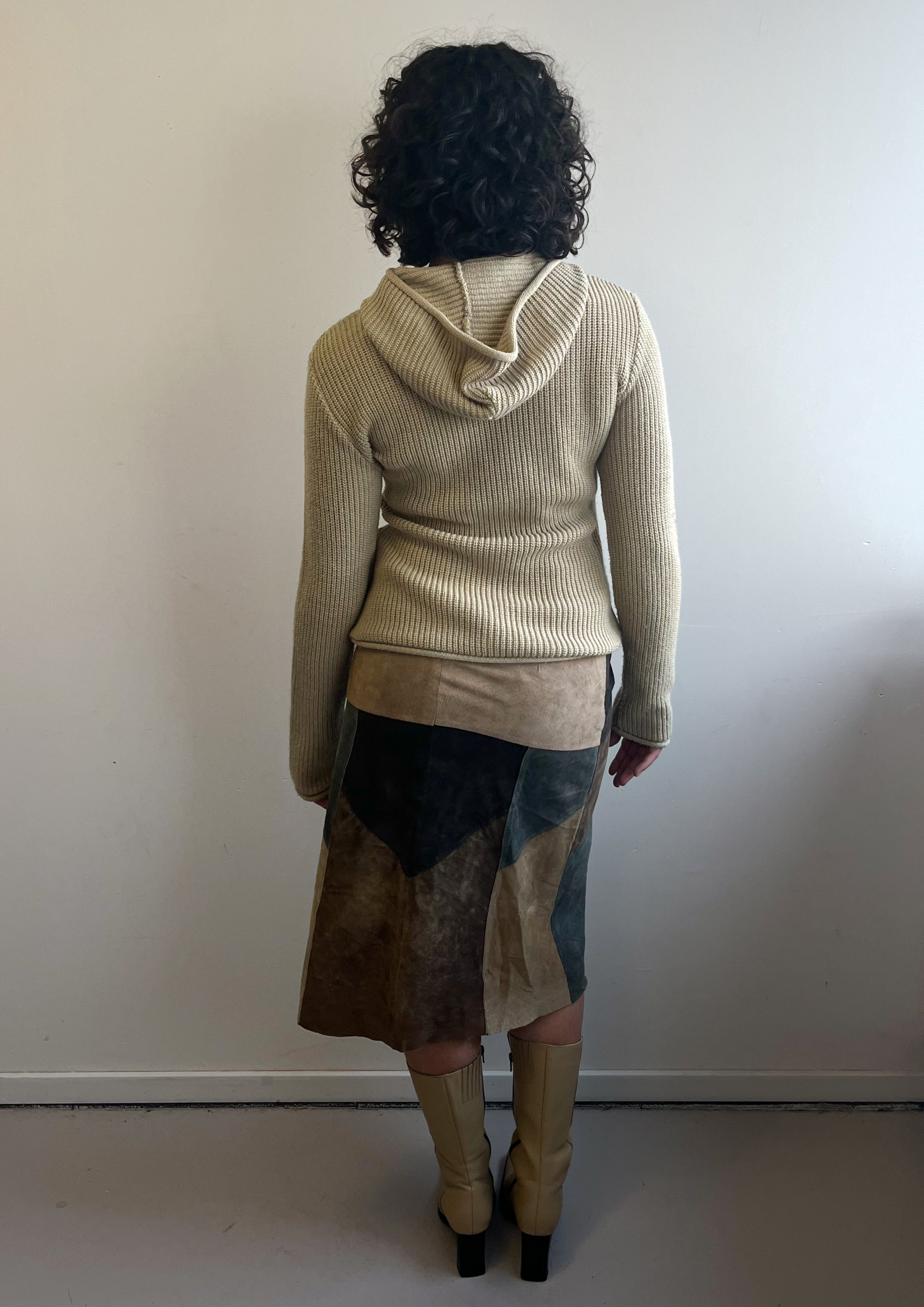 Suede Patchwork Midi Skirt