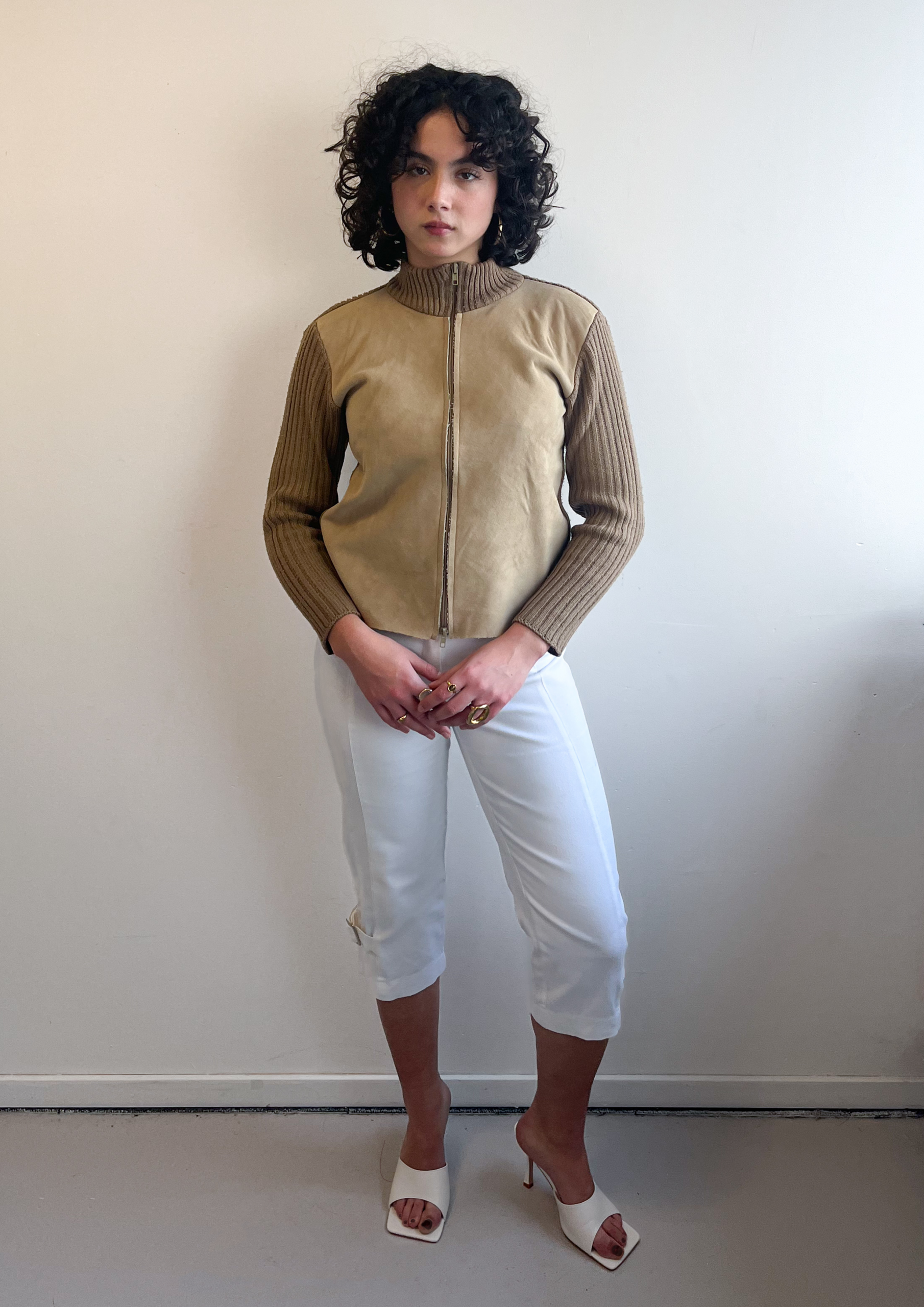 Suede Panel Tan Zip Up